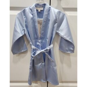Revelry Kids Get Ready Satin Robe Size S (~3T) Light Blue Flower Girl Bridesmaid